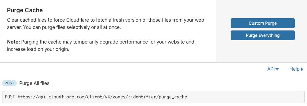 Cloudflare purge cache button & API