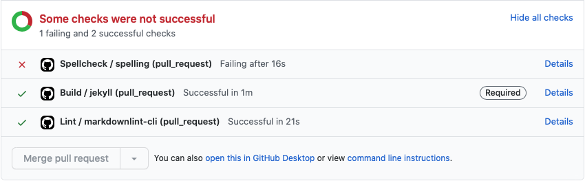 Image of GitHub Actions running for a pull request.